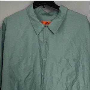 EUC‎ Red Kap Mens Deluxe Button Up Shirt Size 6XL Green Long Sleeve!! (A4)